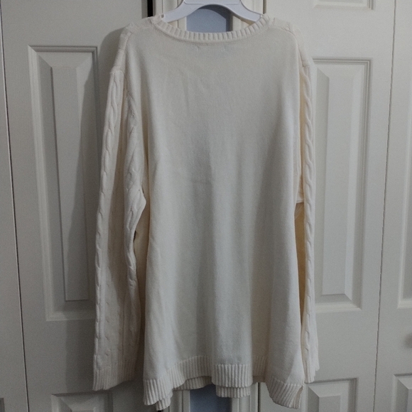 Woman Within White Crew Neck Cable Knit Sweater 1X - Picture 4 of 9
